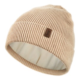 Wmcaps Beanie Hat, Men's Winter Warm Unisex Winter Hat Knitted Hat Stretchy Soft Wool Hat with Cuffs and Thick Warm Lining Gift for Girlfriend Men Women, beige