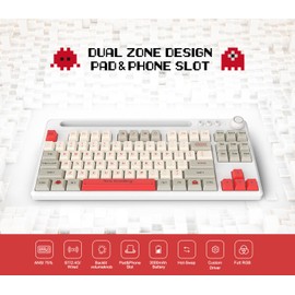 lakewei DK8701 75% Hot Swappable Mechanical Keyboard with Phone Holder, 3 BT5.1 Wired & Wireless Gaming Keyboard with RGB Backlit, PBT Keycaps, White Clicky Switch for PC Mobile Gamer and Typing