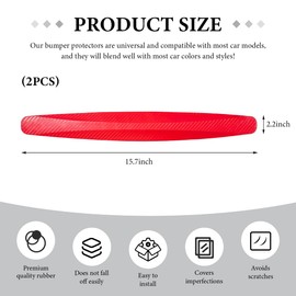 SHMZK 2 PCS Car Bumper Guard Strip, Carbon Fiber Textured, Red, Universal Fit, 15.7x5.2 Inches, Protects Bumper, Door, Mirror, Edge