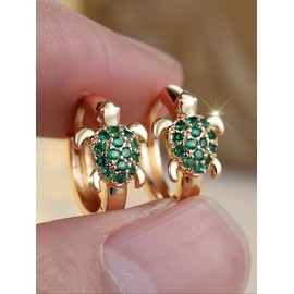 1 Pair of Classic Elegant Gold Turtle Women's Earrings Multi-coloured Sparkling Synthetic Zirconia Accents Ladies Girls' Beach Jewellery Beach Holiday Preferred Essential Gift, Jewelry:_Black_one size fits all