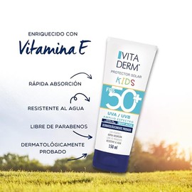 Vitaderm Protector Solar Para Niños con Ultra Protección 50 FPS, Bloqueador corporal para niños, No grasoso, libre de parabenos, Resistente al agua co
