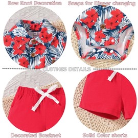 MINIFEIKO Newborn Baby Boy Hawaiian Outfit Beach Shorts Set Clothes for Summer Floral Red