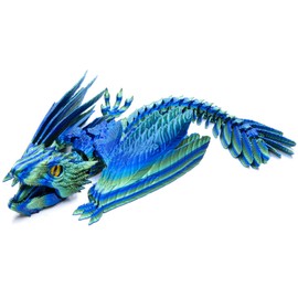 skyzntn Feathered Wyvern Dragon - Articulated 3D Printed Dragon Toy, Poseable Fidget Desk Decor, Flexible Movable Desktop Pet, Unique Collectible Model for Display & Play (Blue Green)
