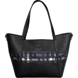 Pavilion Gift Company Raven Rose Plaid Laser Cut Double Handled Tote Removable Crossbody Bag, Black, 18"