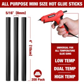 Arrow Mini Hot Glue Sticks, 200 Pack Black Glue Gun Sticks, 4" and 5/16'' Diameter High Viscosity All-Purpose Glue Stick for DIY Art, Craft General Repairs, Festival Home Decoration