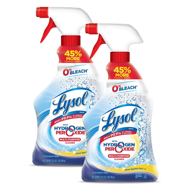 Lysol with Hydrogen Peroxide Multi-Purpose Cleaner, Citrus Sparkle Zest, 32 oz (Pack of 2)