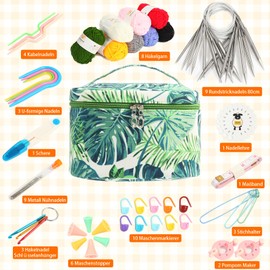 Coopay Knitting for Beginners Set, 60 Pieces Knitting Set with 2.5-10 mm Circular Knitting Needles 80 cm, Tragabar Knitting Needles Circular Knitting Needle Set with Crochet Yarn, Complete Knitting