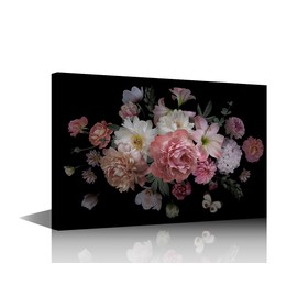 TISHIRON Luxury Baroque Bouquet Painting Canvas Wall Art Vintage Floral Peonies Roses Tulips Wall Decor for Living Room Bedroom Home Office Decor Framed Ready to Hang 8" x 12"