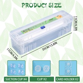 Cling Film Dispenser and Cutter, 35 x 11cm Clear Refillable Tin Foil Dispenser and Cutter Holder with Suction Cup, Compatible with 15cm 20cm 25cm 30cm Rolls