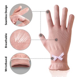 Migliore Wear 2 Pairs Cotton Gloves for Eczema with Touchscreen Fingers, Moisturising Gloves for Dry Hands, SPA, Hand Care, Eczema Gloves for Adults(Pastel Pink-L/XL)