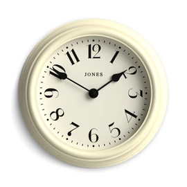 Jones Clocks® 'Frieze' wall clock – small round contemporary classic round clock in cream, with pretty numbers, 23cm, ideal for the kitchen, living room, office or bedroom