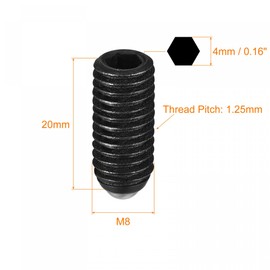 sourcing map Ball Point Set Screws, 20pcs M8 x 20mm High Carbon Steel Metric Spring Hex Socket Grub Screw