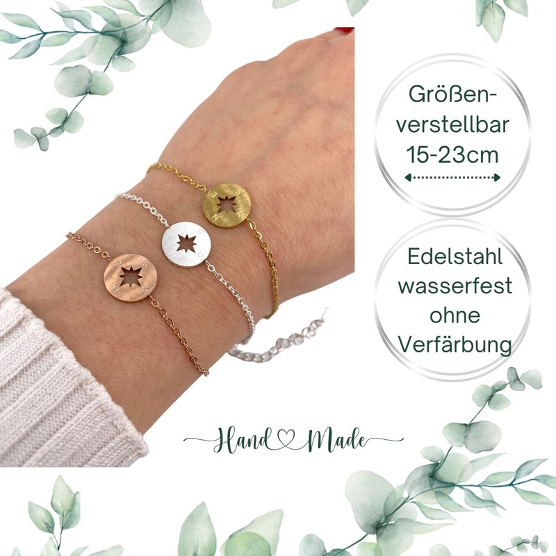 ONDEGO® GESCHENK Kompass Glücksbringer Motivation Erfolg beste Freundin Armband Freundschaftsarmband
