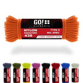 GO!elements 15 m Paracord Rope Made of Tear-Resistant Nylon - 3 mm Paracord 425 Type II Max. 192 kg - Cords as Outdoor Rope, All-Purpose Rope, Survival Rope, Bracelet, Dog Lead, Nylon Cord, Colour: