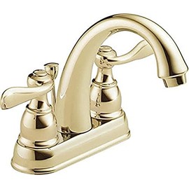 Delta Windemere Centerset Polished Bronze Bathroom Faucet, 4 Inch 3 Hole Bathroom Sink Faucet for Vanity, Metal Push-Pop Drain Assembly, Polished Brass B2596LF-PB