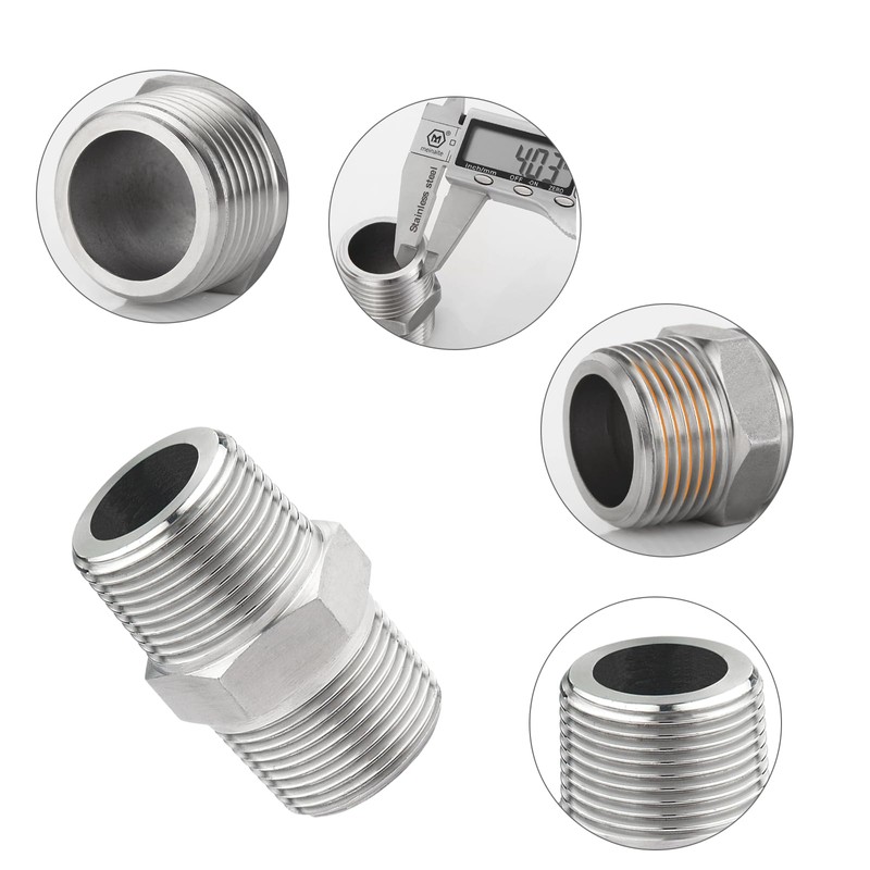 WestCH 1/2 Inch Shower Hose Adapter Stainless Steel Double Nipple