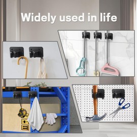 UnicornMAG Magnetism Broom Holder Wall Mount - 4 Pack Black Anti-Slip Mop and Broom Rack for Kitchen, Bathroom, Laundry, Garden, Garage