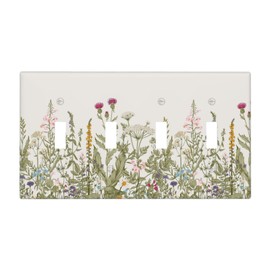 Wildflower Light Switch Cover 4 Gang Wall Plate Quad Toggle Switch Plate Covers, Vintage Floral Decorative Light Switch Plates for Office Home, 4.5 x 8.0 Inch