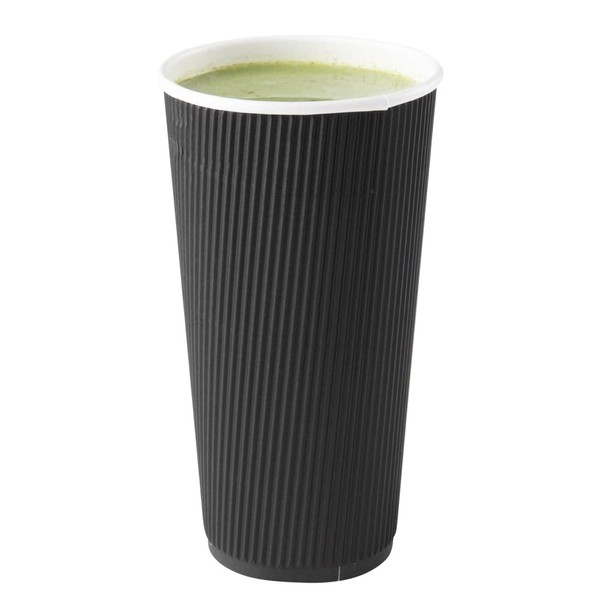 Restaurantware 20 Ounce Ripple Insulated Coffee Cups, 250 Double Wall Corrugated Coffee Cups - Leakproof, Non-Slip, Black Paper Ribbed Coffee Cups, Recyclable, Matching Lids Sold Separately