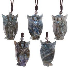 Nupuyai Labradorite Stone Pendant Necklace for Men and Women, Crystal Labradorite Gemstone Necklace Healing Stone Lucky Charm Amulet Meditation Reiki Jewellery, Obsidian Nylon labradorite Obsidian