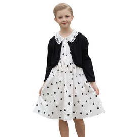 SMILING PINKER Little Girls' Long Sleeve Lace Bolero Cardigan Shrug (Black, 6-7 Years)
