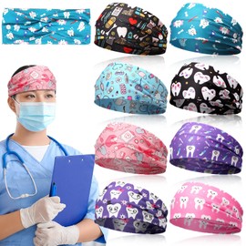 Wavyknot 8 Pcs Nurse Headbands Women Nurse Headbands with Button Non Slip Elastic Ear Protection Cute Wicking Head Bands for Dental Doctor Nursing Medical Hairband Workout Yoga Turban