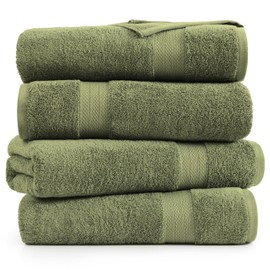LANE LINEN 100% Cotton 4 Pack Bath Sheets (35"x66") - Ring Spun, Extra Large Cotton Bath Towels Set - Quick Dry, Soft & Absorbent Oversized Towel Set - Remains Soft After Multiple Washes - Oil Green