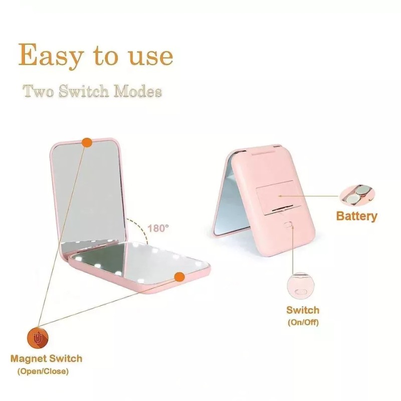 Mirror Portable LED Light Folding Compact Cosmetic Mirror 1X/3X Magnification