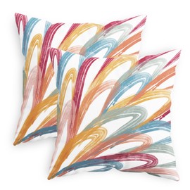 CaliTime Throw Pillow Cases Pack of 2 Cozy Fleece Two-tone Abstract Feather Decorative Cushion Covers for Couch Bed Sofa Farmhouse Decoration 18 X 18 Inches Somke Blue Sage Burgundy Orange Yellow Pink