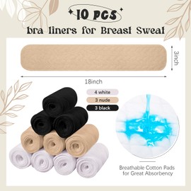 Toulite 10 Pcs Cotton Bra Liners 3 Layer Rectangle Under Bra Pads Sweat Liners for Women Sweating Supplies(Medium,White, Black, Beige)