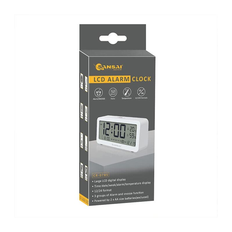 Sansai LED LCD Digital 12/24h Alarm/Snooze Clock/Date/Temperature 5.2" Display
