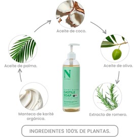 Dr. Natural Jabón de Castilla Líquido para Cuerpo Natural, Orgánico, Sin Sulfatos y Parabenos Shampoo y Jabon Facial Hecho de Plantas, Aceite de Oliva, Coco y Palma, Manteca de Karité y Romero (Eucalipto).