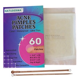 NATUDERMA Pimple Patches - Hydrocolloid Acne Pimple Patches, Invisible, Ultra-thin, Waterproof, 3 sizes (60 counts) with Salicylic and Tea Tree