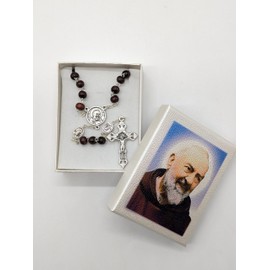 OVUNQUE PROTEGGIMI Padre Pio Wooden Rosary with Cross, Medals and Beads, Rosary Box with Picture, m, Wood, No Gemstone, Wood, No Gemstone