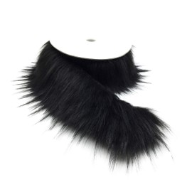 Furryvalley Faux Fur Border Faux Fur of the Fox Marten Dog Handmade Material Lint Jewellery for Slippers Collar Cuddly Toy Decoration 2 Yards (Black)