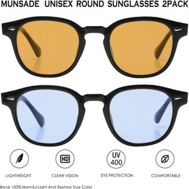MUNSADE Retro Round Sunglasses for Men Women Vintage Trendy Circle Style UV400 Lenses Unisex Sun Glasses ((2 Pack) Black/Orange+Black/Blue)
