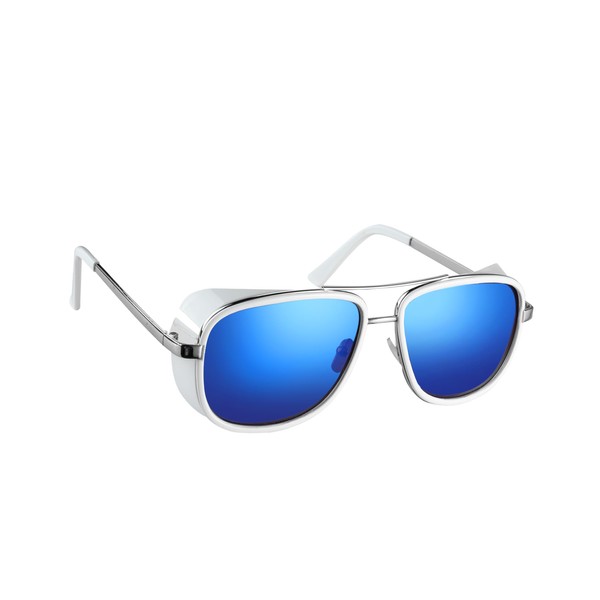 Komonee Goggle Frame Sunglasses White Flight Style Classic UV400 Sun