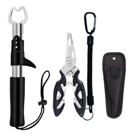 Beectfwerf Fishing Pliers, Split Ring Pliers, Large Saltwater Fishing Tool Kit with Rubber Handle, Lanyard Line, Cutter and Hook Remover Sheath