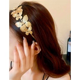Butterfly Hair Headbands for Women, Gold and Silver Metal, 2-Piece Set