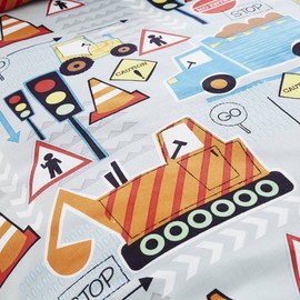 Happy Linen Company Kids Boys Big Digger Trucks Grey Toddler Cot Bed Reversible Duvet Cover Bedding Set