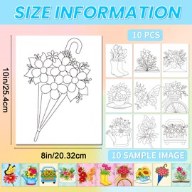 ACRNIGHEET Pre Drawn Canvas for Painting 10pcs Flower Theme Pre Printed Canvas for Painting 8 X 10 Inch, Painting Canvas for Adults Home Decor and Party Game, Ready to Paint for Beginners