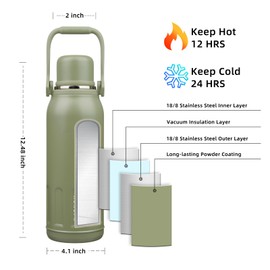 BJPKPK Insulated 50oz Thermos Water Bottle with Lid and Carry Handle Insulated Stainless Steel Water Bottles for Outdoor Sports,Army Green