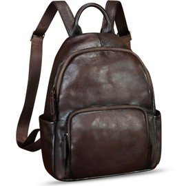 IVTG Genuine Leather Fashion Backpack for Women Vintage Satchel Soft Real Leather Knapsack Purse Rucksack Daypack Bag (Coffee)