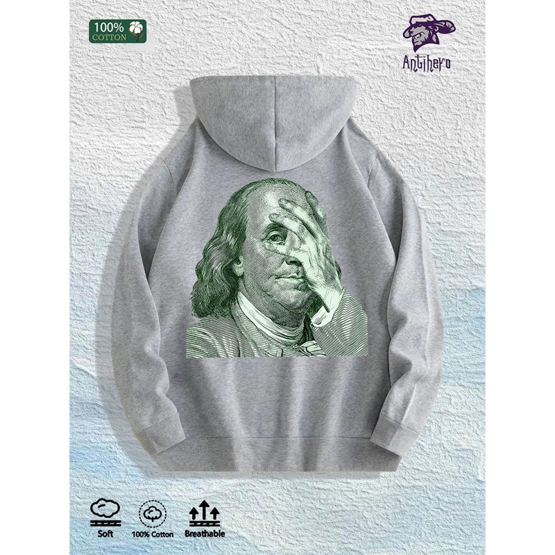 Ben Franklin Money Meme Graphic Hoodie 100% Cotton US Warehouse