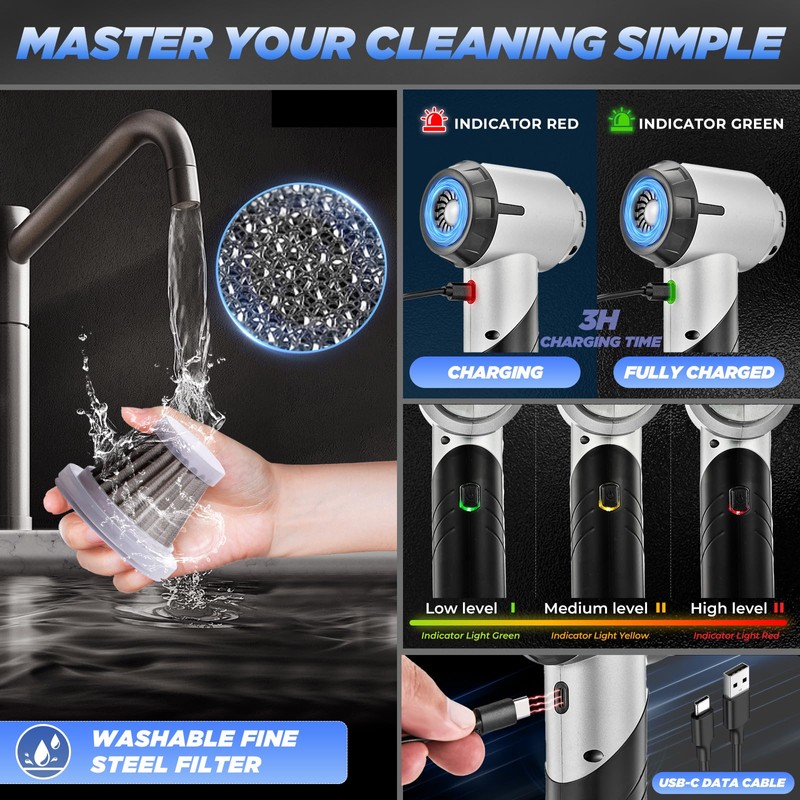 Saker Handheld Car Vacuum Portable Cordless17000PA Mini Vacuums Rechargeable Foldable