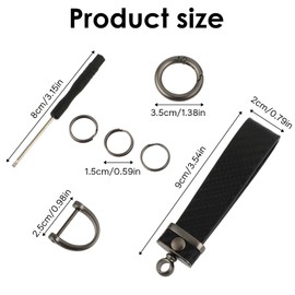 HJZHII Leather Car Keychain, Detachable Carbon Fiber Keyrings for Car Keys 360 Degree Rotatable with Anti-Lost D-Ring Screwdriver Auto Key Chain Holder Car Accessories for Men Women(Black)