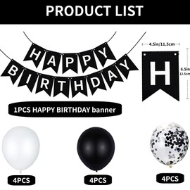 Joyeah Black Birthday Decorations for Men Women, Black and White Party Decorations Boys Girls with Black Happy Birthday Banner Confetti Balloons Party Supplies