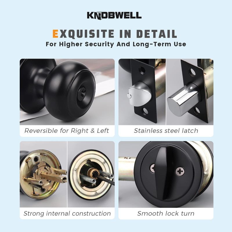 KNOBWELL 3 Pack Keyed Alike Entry Door Knobs and Single