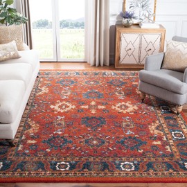 SAFAVIEH Vintage Hamadan Collection Area Rug - 6'7" x 9', Orange & Blue, Oriental Traditional Persian Design, Non-Shedding & Easy Care, Ideal for High Traffic Areas in Living Room, Bedroom (VTH214C)