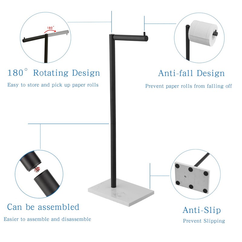 JOMANDAN 304 Stainless Steel Freestanding Toilet Paper Holder with Marble